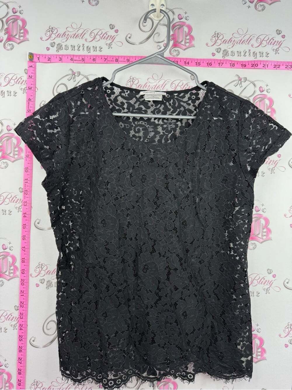 Van Heusen tshirt tee Black Floral Lace Short Sleeve Top
